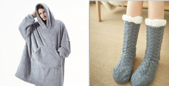 Hoodie Sweatshirt With Big Pocket Tops Sweater Comfortable Loose Double-Sided Fleece Thicker Wearable Blanket by DERILUJA LLC