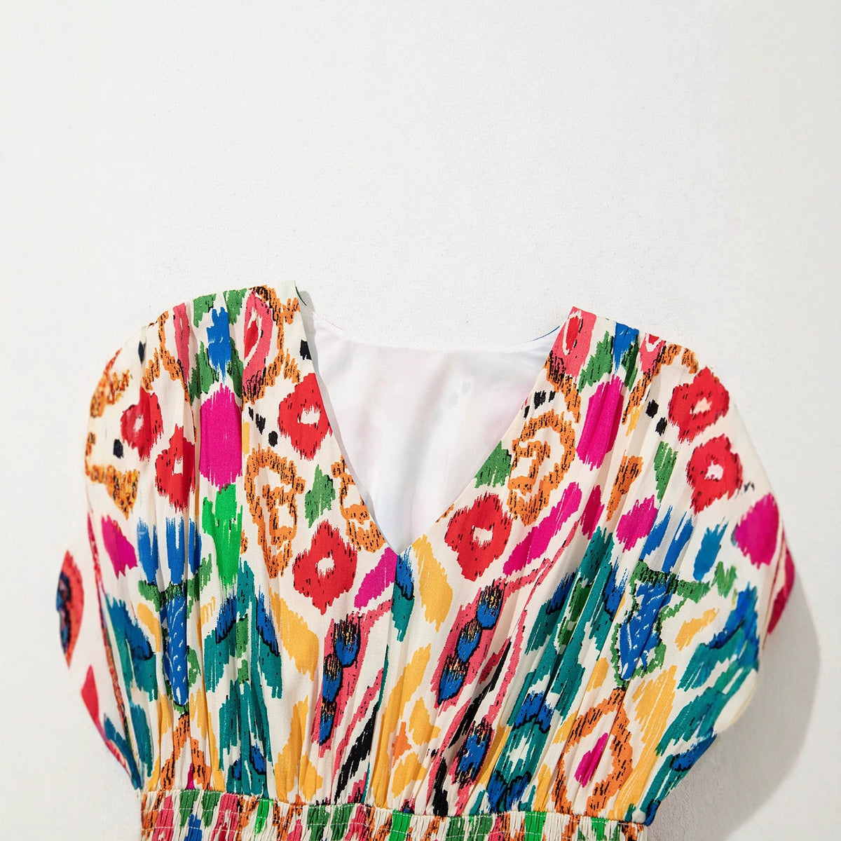 Printed French-Style Elegant V-Neck Dress by DERILUJA LLC