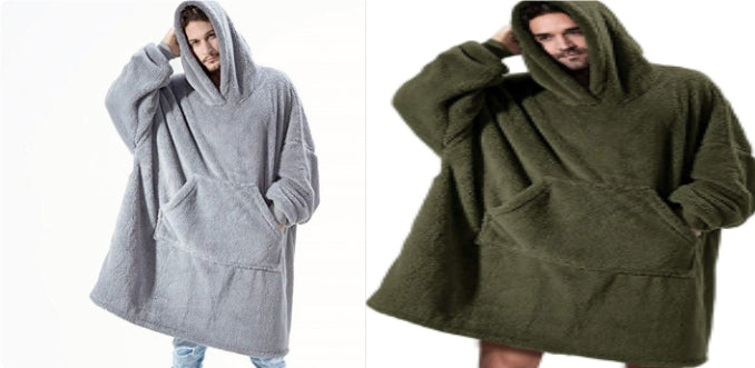Hoodie Sweatshirt With Big Pocket Tops Sweater Comfortable Loose Double-Sided Fleece Thicker Wearable Blanket by DERILUJA LLC