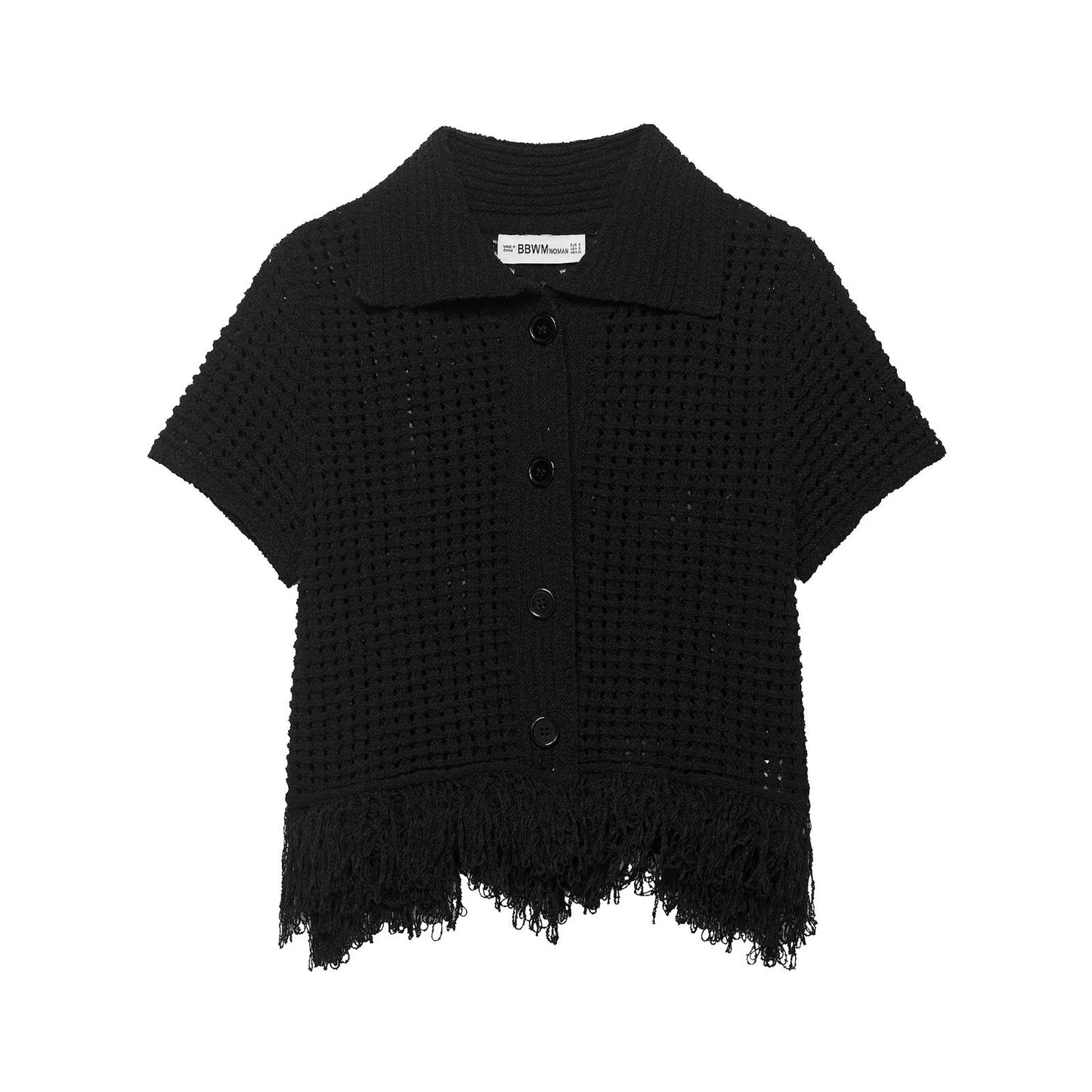 Tassel embellished plaid knitted jacket+half skirt set by eprolo