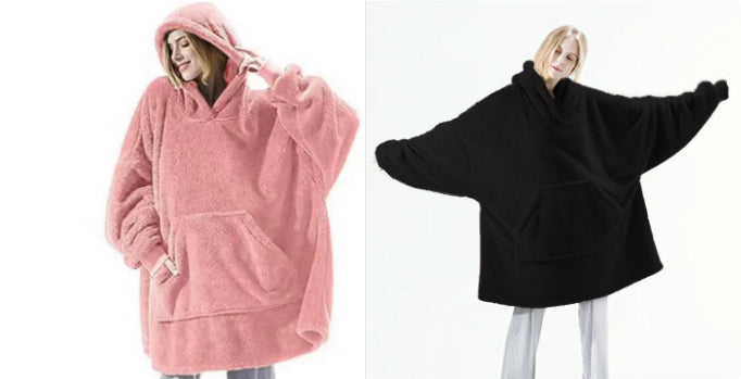 Hoodie Sweatshirt With Big Pocket Tops Sweater Comfortable Loose Double-Sided Fleece Thicker Wearable Blanket by DERILUJA LLC