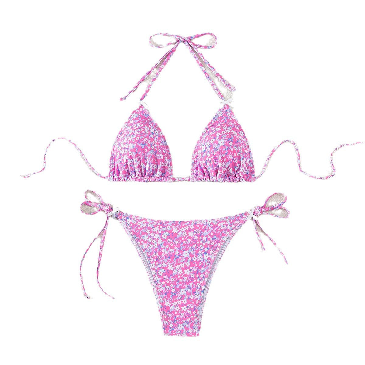 Floral triangle cup lace up sexy bikini split swimsuit for women by eprolo