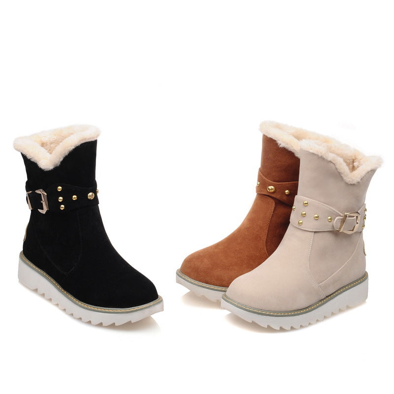 Winter Women's Boots Snow Boots Belt Buckle Leisure