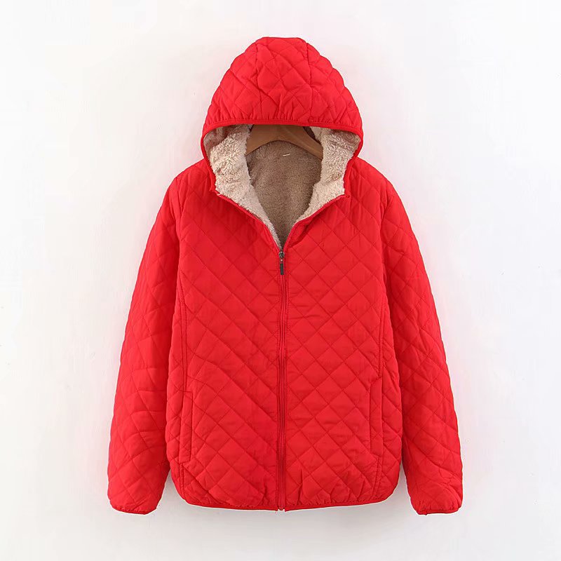 Women's Short Casual Padded Lamb Fleece Jacket by DERILUJA LLC