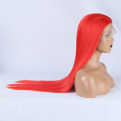 Ladies Red Wig Front Lace Large Lace Ladies Chemical Fiber Wig Headgear Lace wigs Long Straight Hair 2024