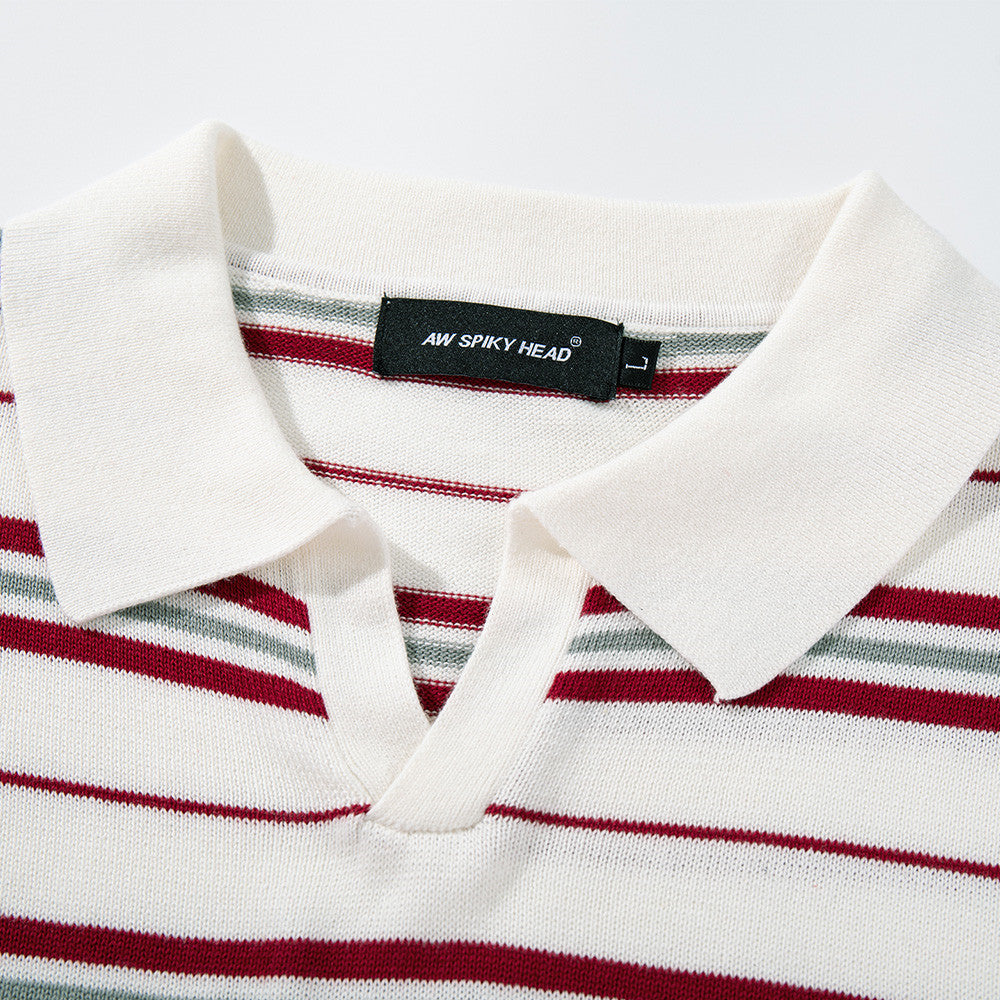 Striped short sleeved V-neck polo shirt by eprolo