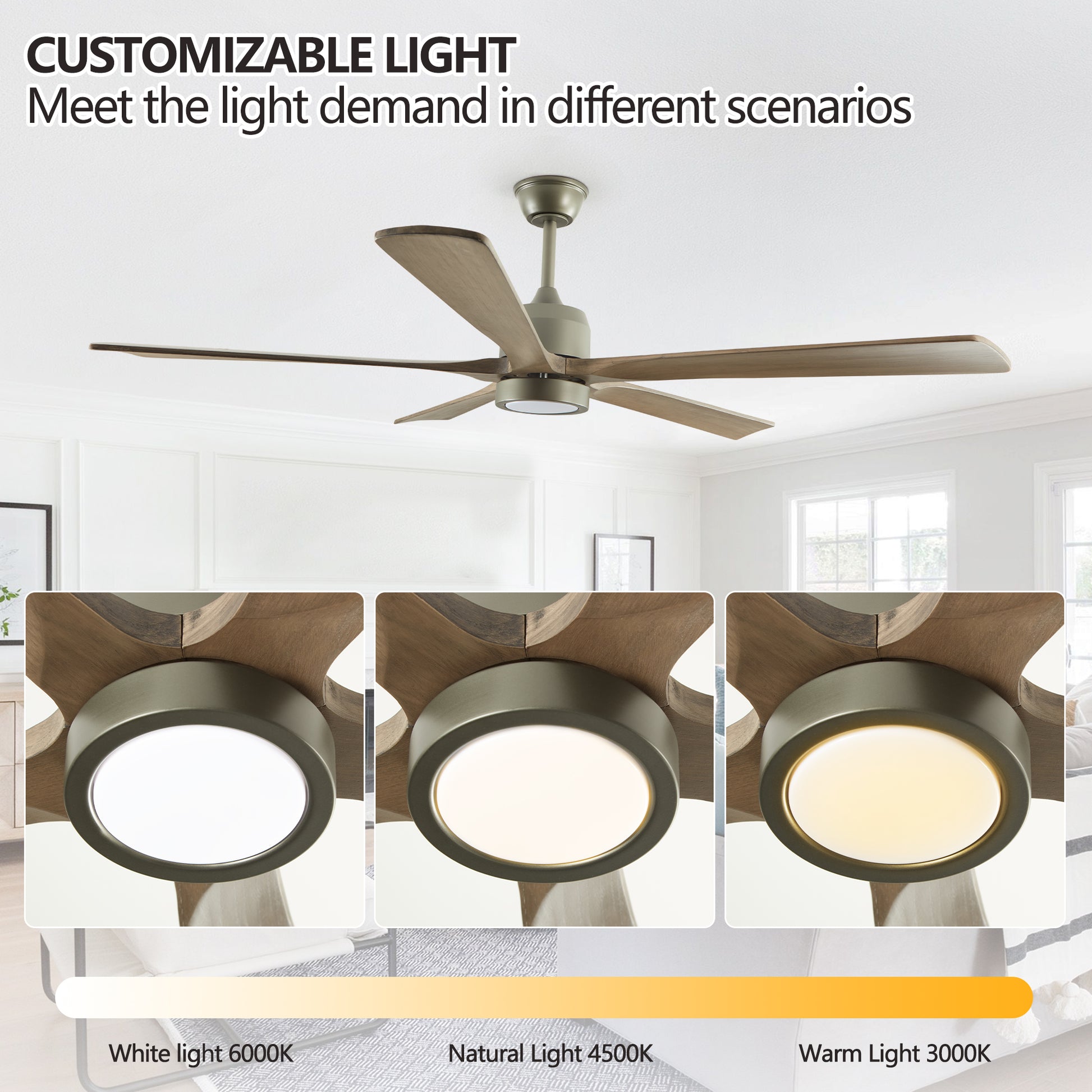 60 "modern wooden ceiling fan with lighting and remote control, 6-speed noiseless reversible DC motor ceiling fan by eprolo