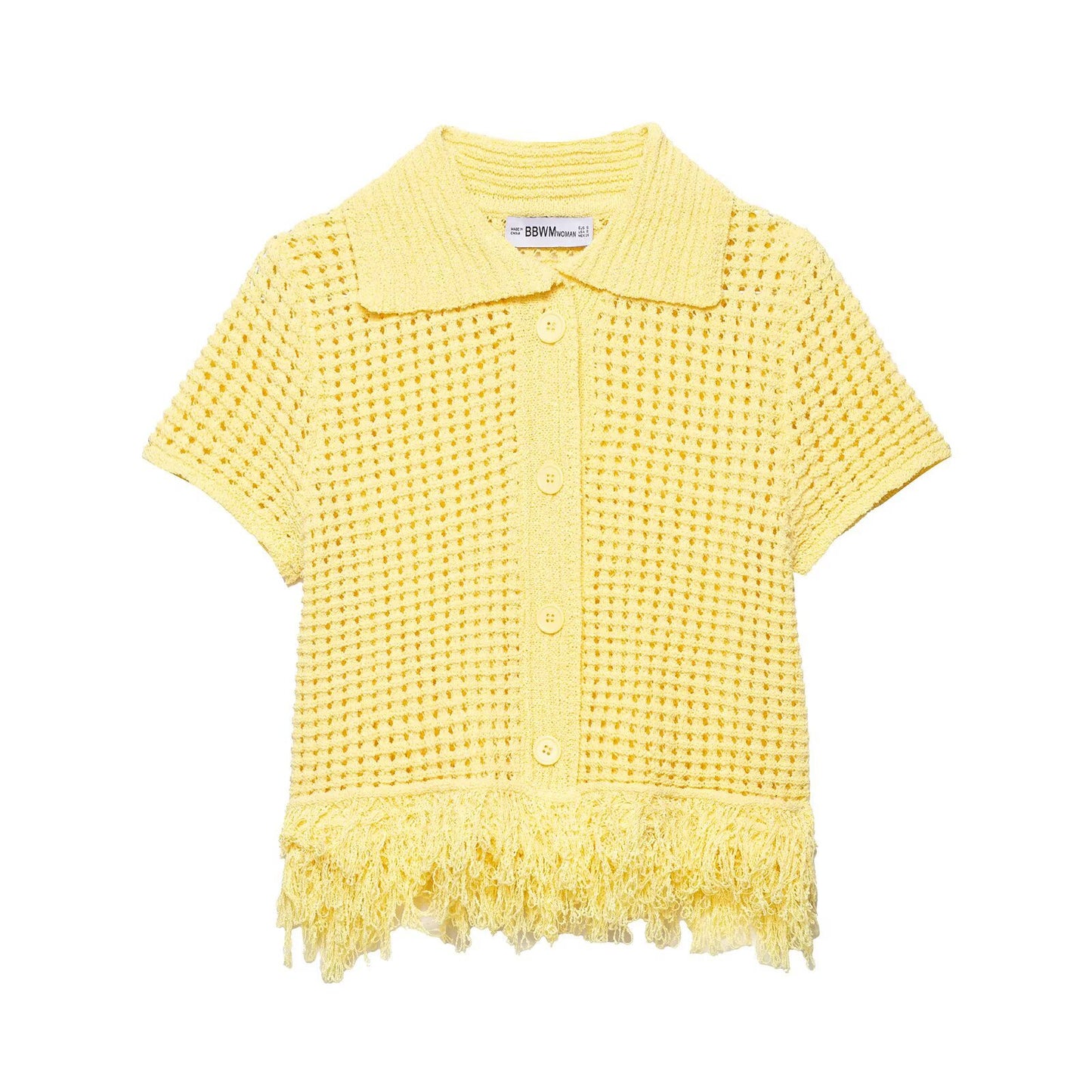 Tassel embellished plaid knitted jacket+half skirt set by eprolo