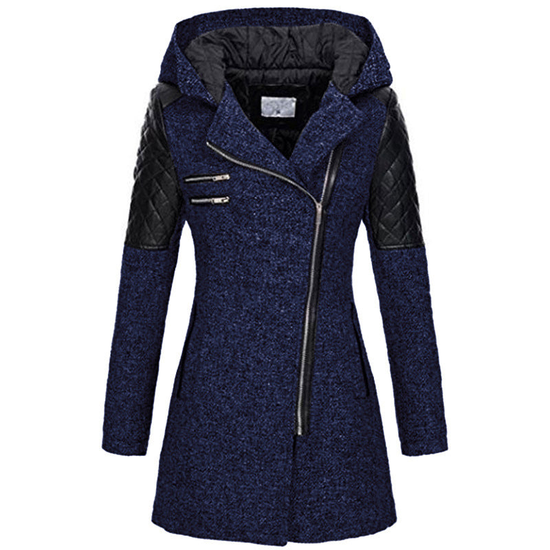 Women Warm Slim Full Zipper Coat Thick Woolen Coat Female Fall Winter Windbreaker Hooded Diagonal Zipper Women's Clothing by My Store