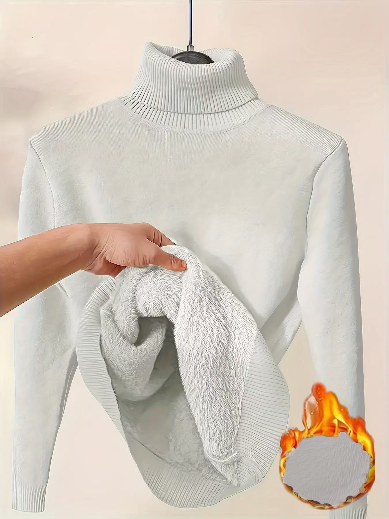 Fleece Turtle Neck Sweater Winter Warm Elegant Thick Knitted Pullover Tops Women's Clothing by DERILUJA LLC