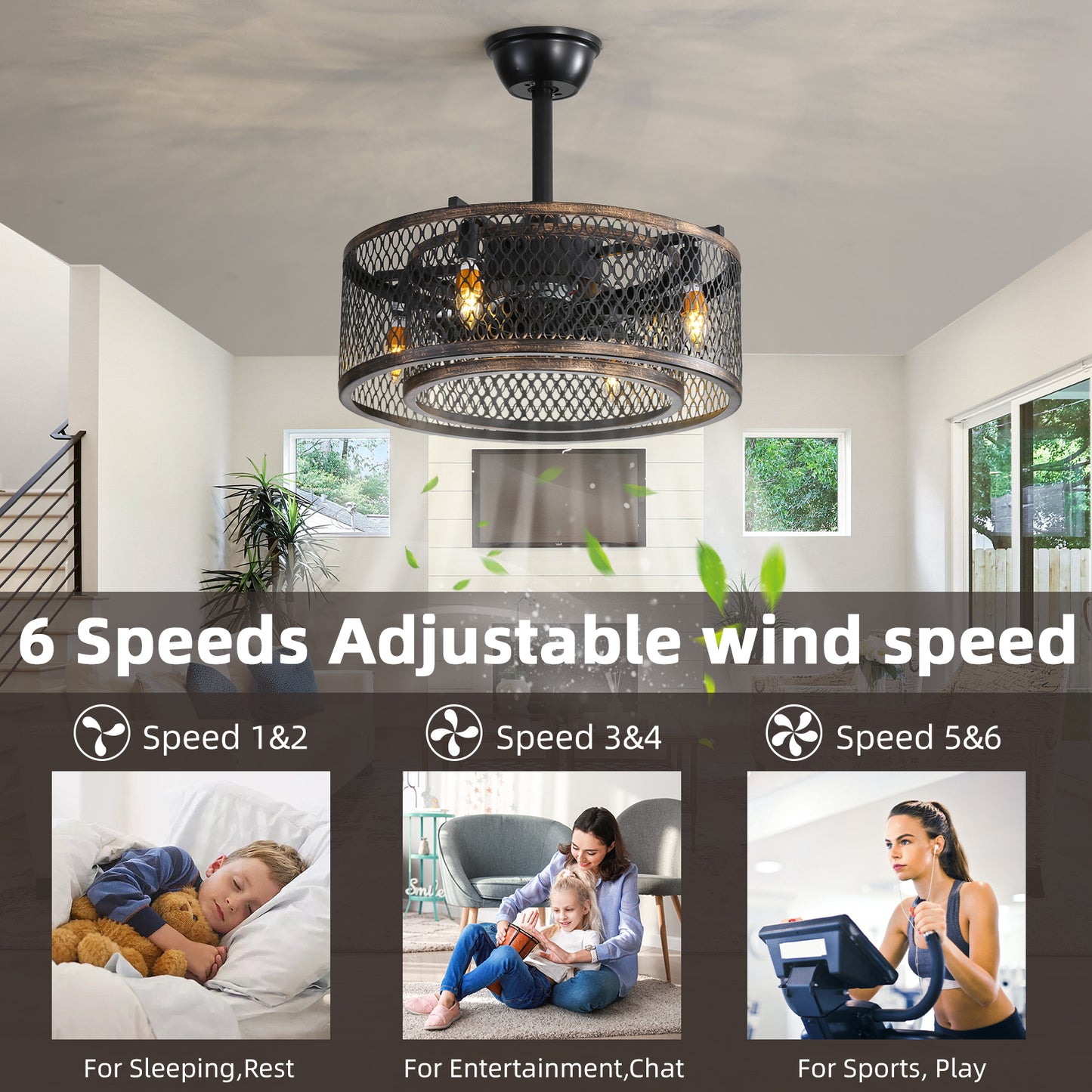 20 inch Caged Ceiling Fan with Lights by eprolo
