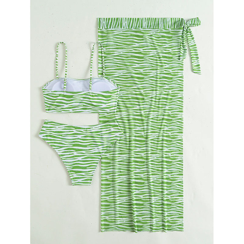 Sexy Striped Bikini Three-Piece Swimwear Set with Beach Dress by eprolo