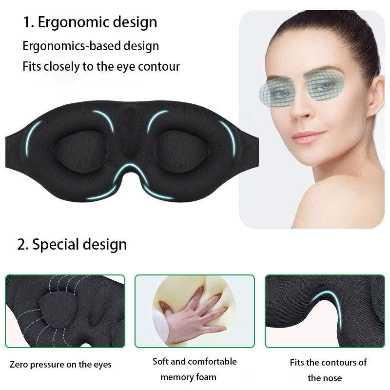 3D Three-Dimensional Sleep Eye Mask Memory Foam Black Blackout Breathable Eye Protection