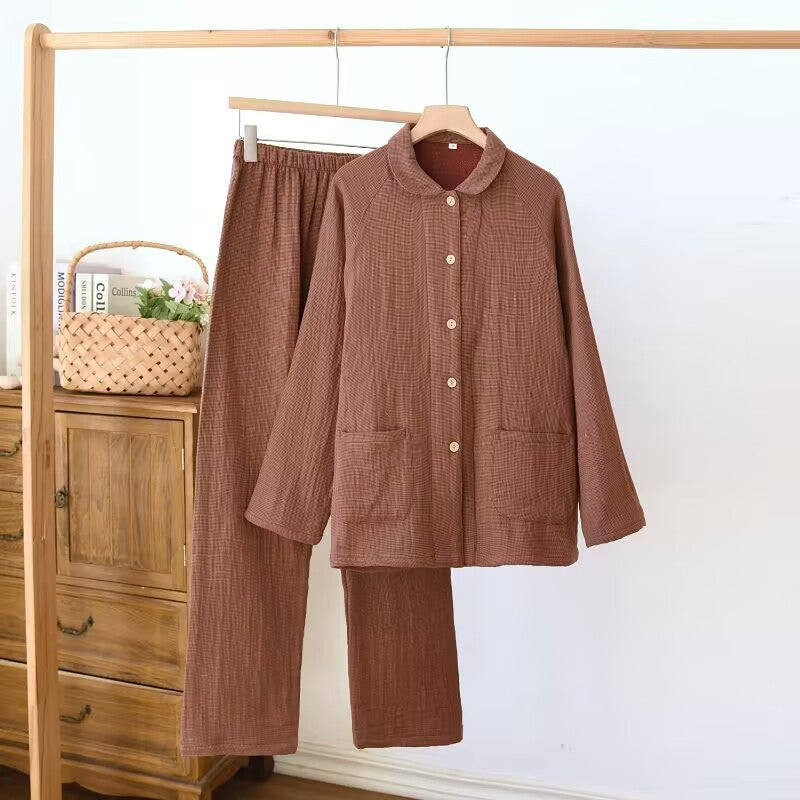 Women's sleepwear made of pure cotton with four layers of gauze, suitable for couples in spring, autumn, and winter. Men's casual plus size set by eprolo