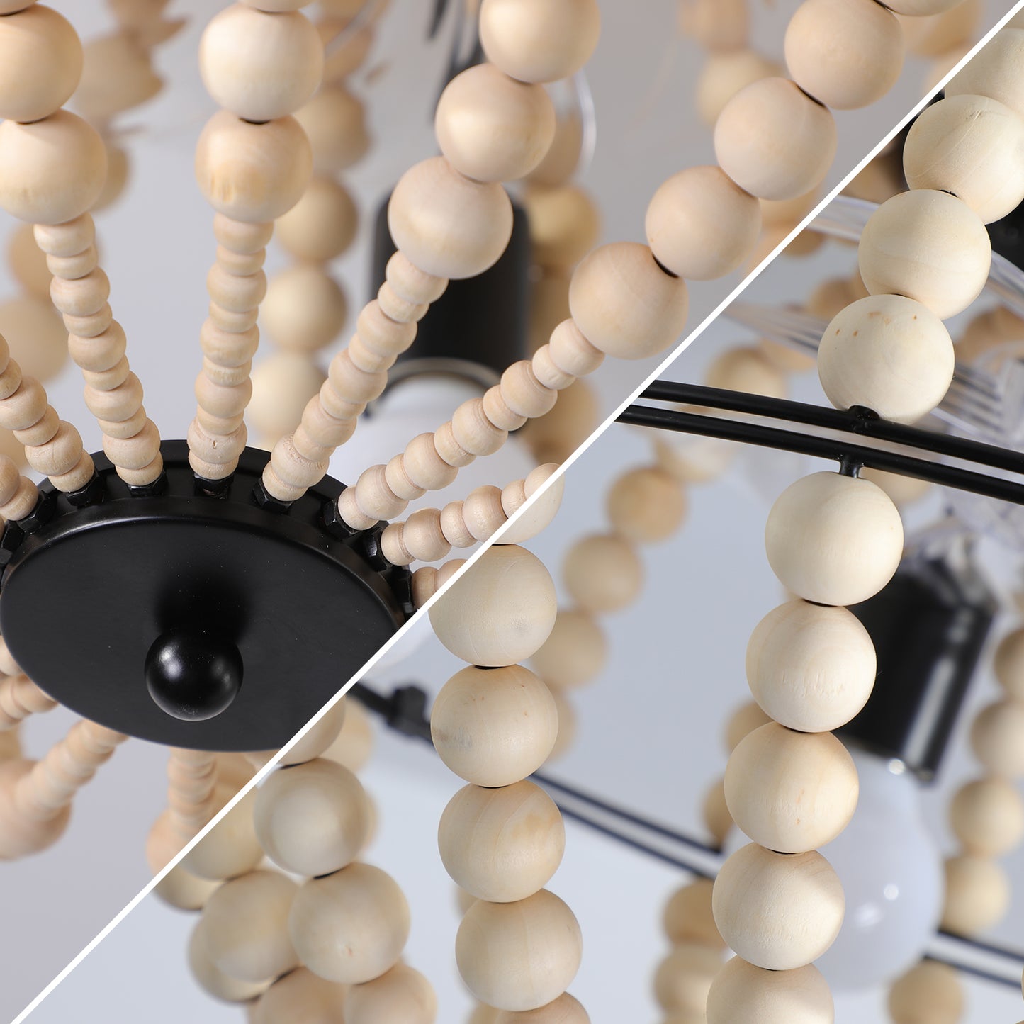 Beaded Fan lamp Wood Beaded Chandelier Oak White by eprolo