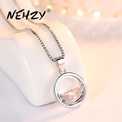 NEHZY 925 sterling silver women's fashion new jewelry high quality crystal zircon round retro simple pendant necklace long 45CM
