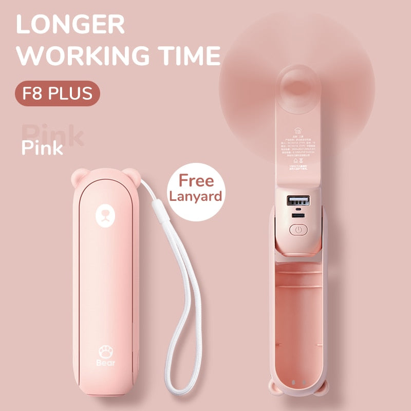 Portable Fan Mini Handheld Fan USB Recharge Hand Held Small Pocket Fan with Power Bank Flashlight Feature by eprolo