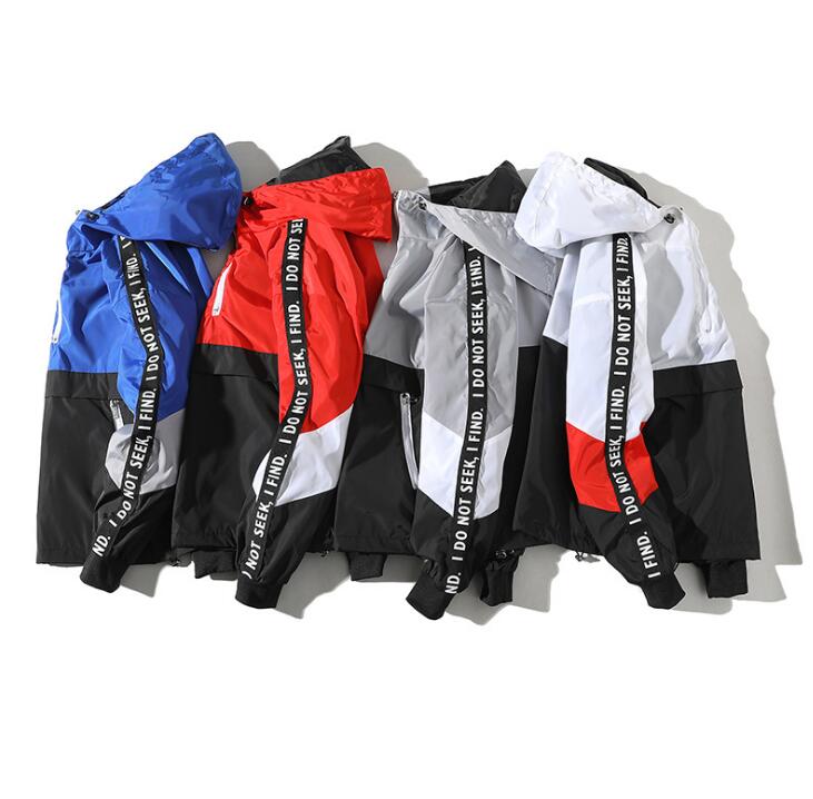 Una Reta Hooded Jackets Men  Patchwork Color Block Pullover Jacket Fashion Tracksuit Casual Coat Men Hip Hop Streetwear