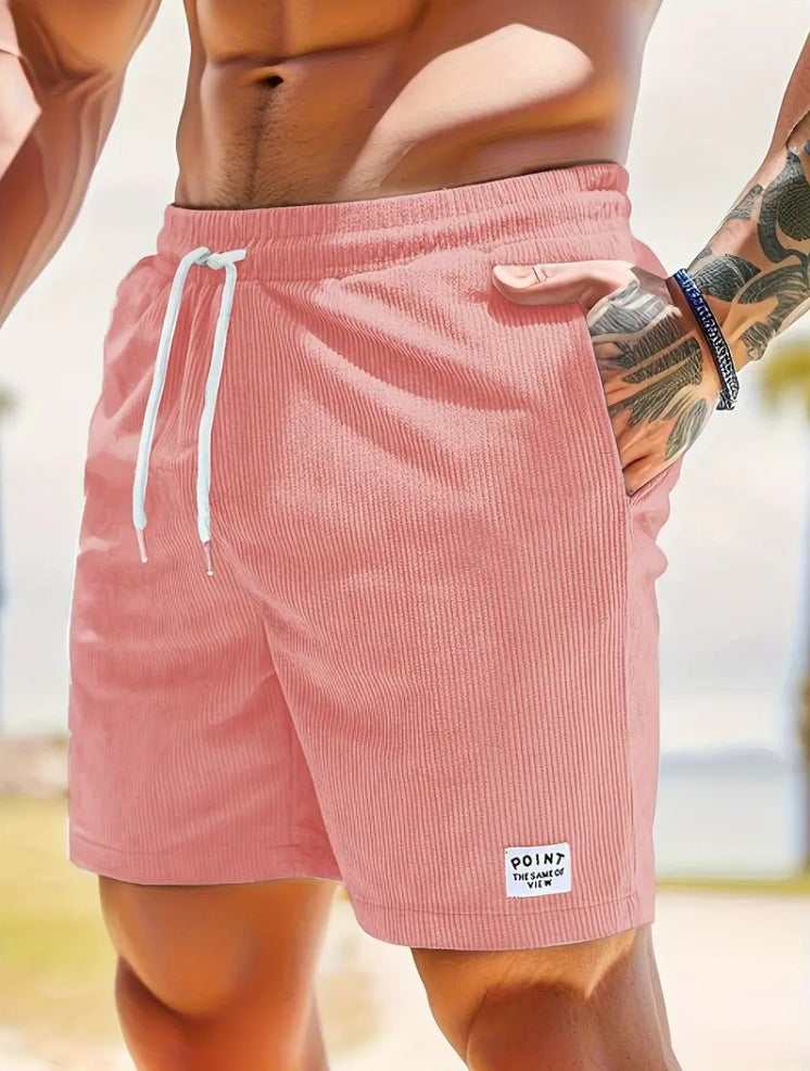 Lace-up Drawstring Shorts Summer Corduroy Sports Short Pants Mens Clothing by DERILUJA LLC
