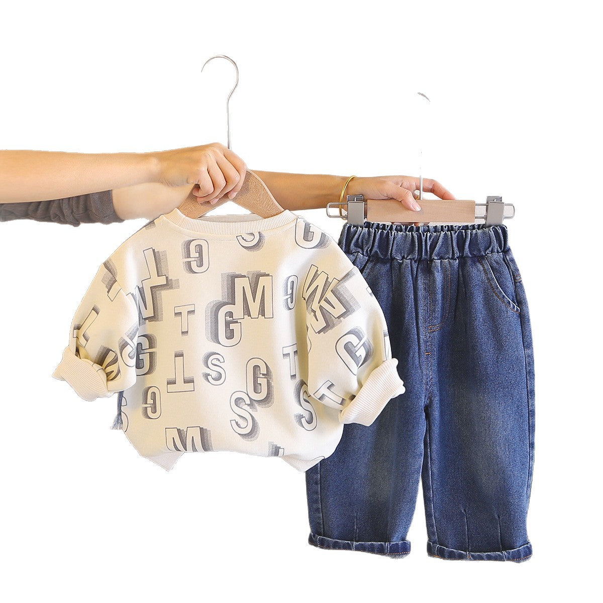 Spring and Autumn Round Neck Hoodie Two Piece Set for Baby Leisure by eprolo