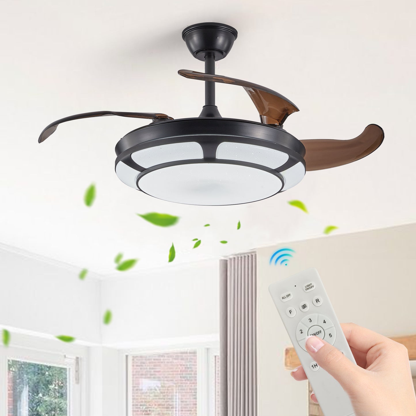 Modern Minimalist Invisible Ceiling Fan Light - Retractable Fan With LED Fixtures - For Living Room, Bedroom and Dining room by eprolo