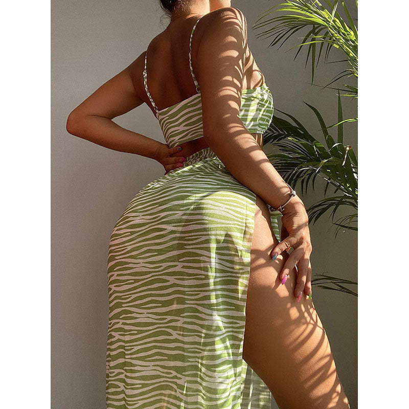 Sexy Striped Bikini Three-Piece Swimwear Set with Beach Dress by eprolo