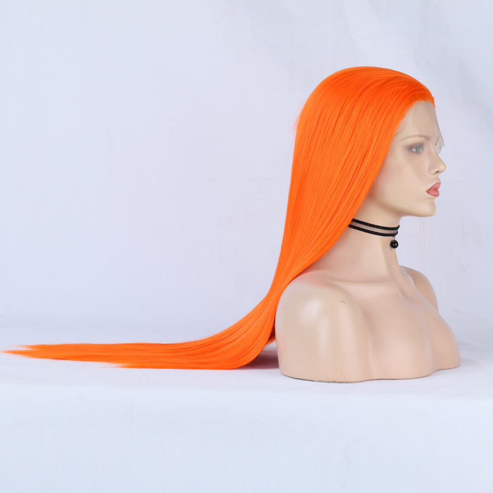 Natural Transition Wig Orange Chemical Fiber Front Lace Long Straight Hair Matte High Temperature Silk Headgear