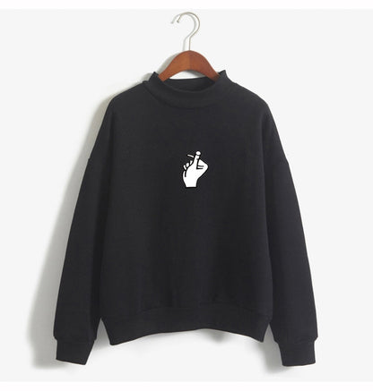 Crewneck Sweatshirt Women Casual Pullover ulzzang Love finger gesture  Sudadera Female Sweatshirts