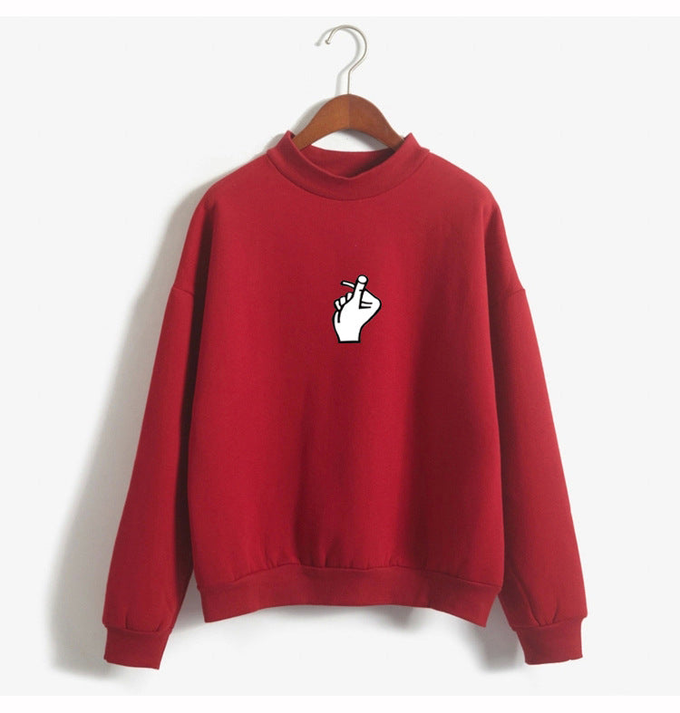 Crewneck Sweatshirt Women Casual Pullover ulzzang Love finger gesture  Sudadera Female Sweatshirts