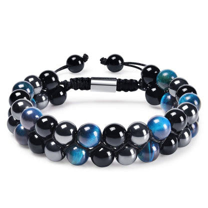 Natural Tiger Eye Agate Bracelet Men's Woven Adjustable Black Magnet Yoga Beaded Bracelet kode