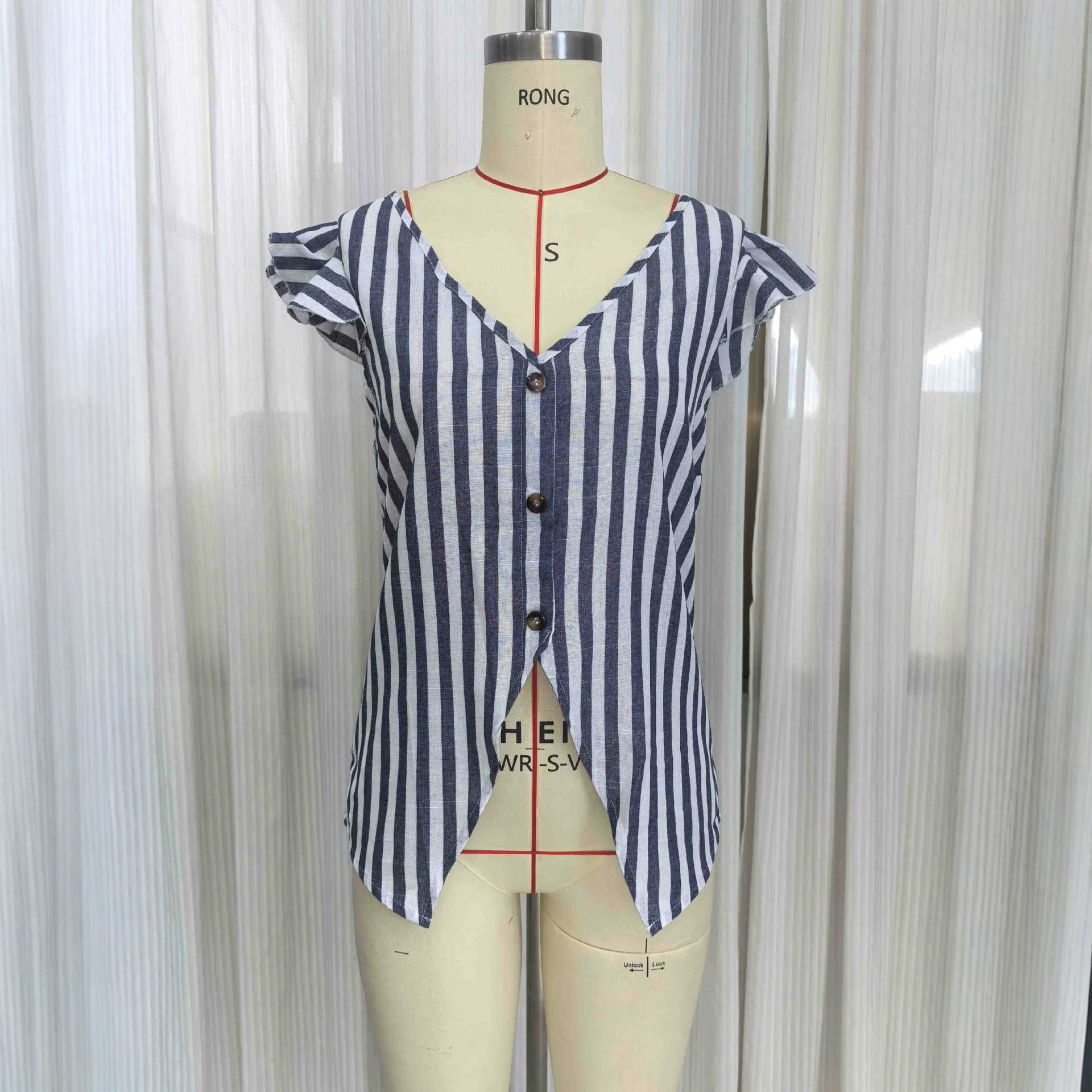 Striped V-neck top for women by eprolo