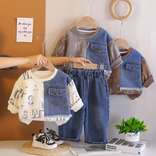 Spring and Autumn Round Neck Hoodie Two Piece Set for Baby Leisure by eprolo
