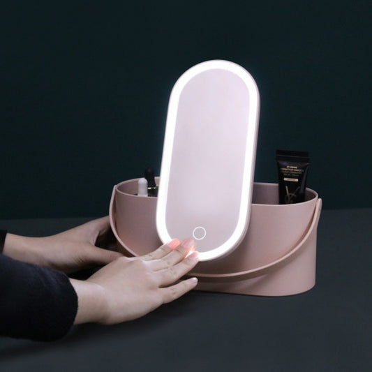 Portable Makeup Case Makeup Mirror With Led Light Creative 2 In 1 Cosmetic Storage Box Travel Cosmetic Bag Container
