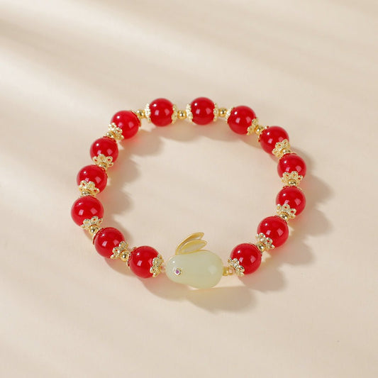 Turning Beads Imitation Hetian Jade Bracelet Girls Niche Jade Rabbit Bracelet Red Agate Custom Bracelets ko