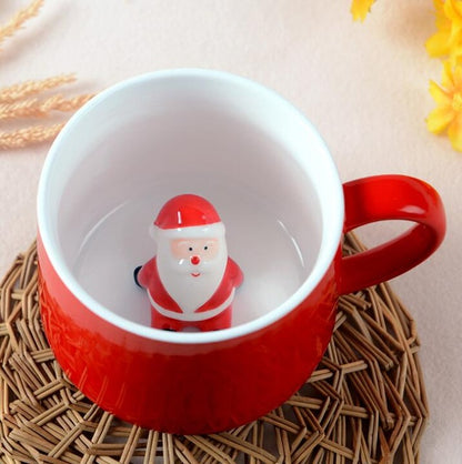 Christmas Mug Coffee Milk Breakfast Mug Snowman Santa Claus Cartoon Ceramics Cup 3D Animal Christmas Gift Cup for Friend Family