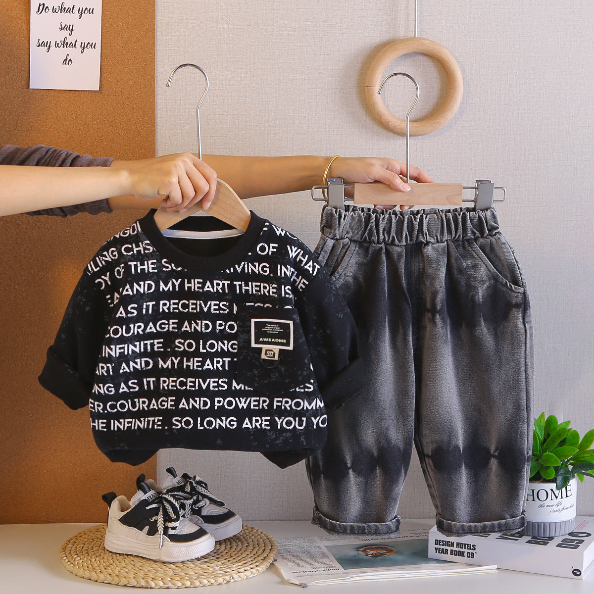 Baby casual letter hoodie two-piece set by eprolo