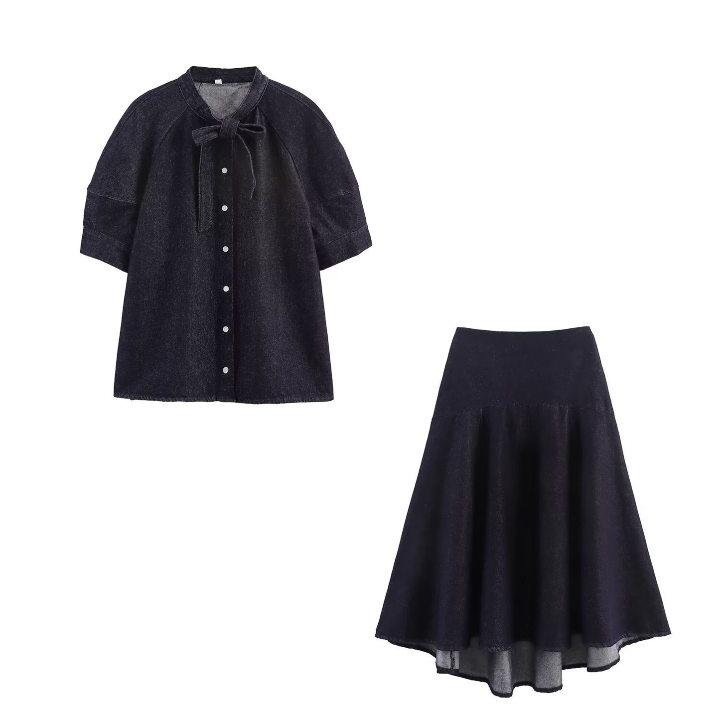 Bow tie denim shirt+skirt set by eprolo