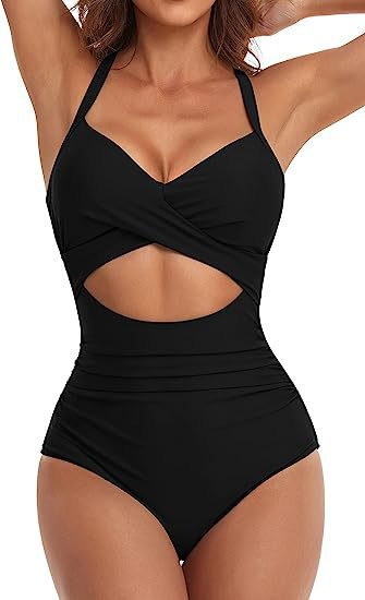 one-piece hard pack swimsuit with hollowed out solid color swimsuit, women's high waisted tight fitting swimsuit by eprolo