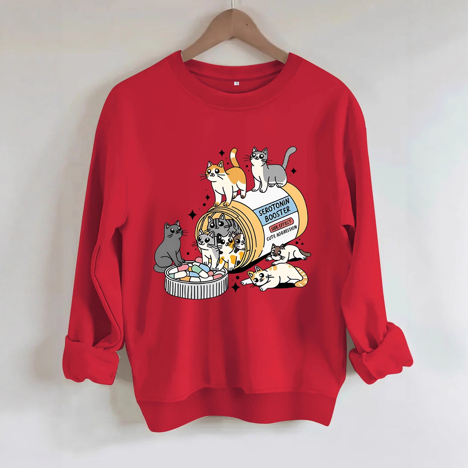 Cartoon cat lover printed round neck long sleeved sweatshirt by eprolo