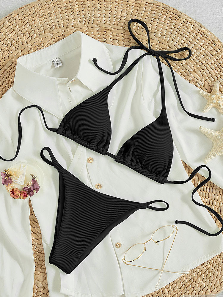 Hanging neck tie bikini multi-color three-point swimsuit hot spring swimsuit by eprolo