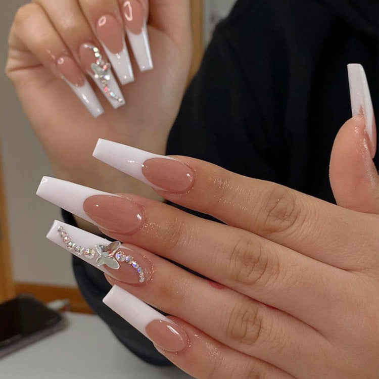 Long Wearing Nails 24 Pieces Of Finished Fake Nails Press On Nails French Ballet Manicure by eprolo