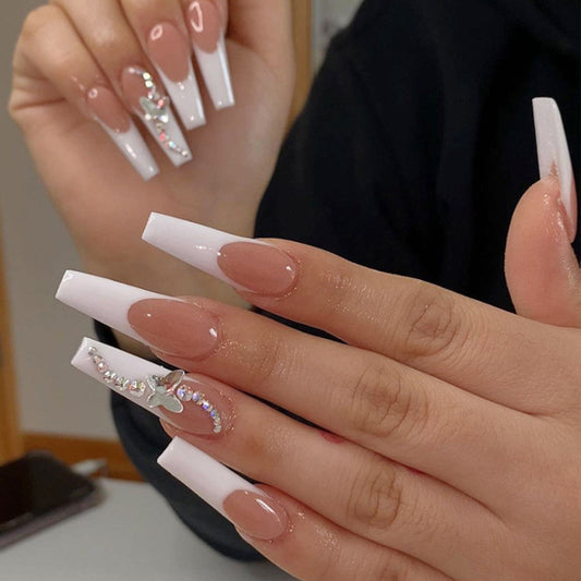 Long Wearing Nails 24 Pieces Of Finished Fake Nails Press On Nails French Ballet Manicure by eprolo