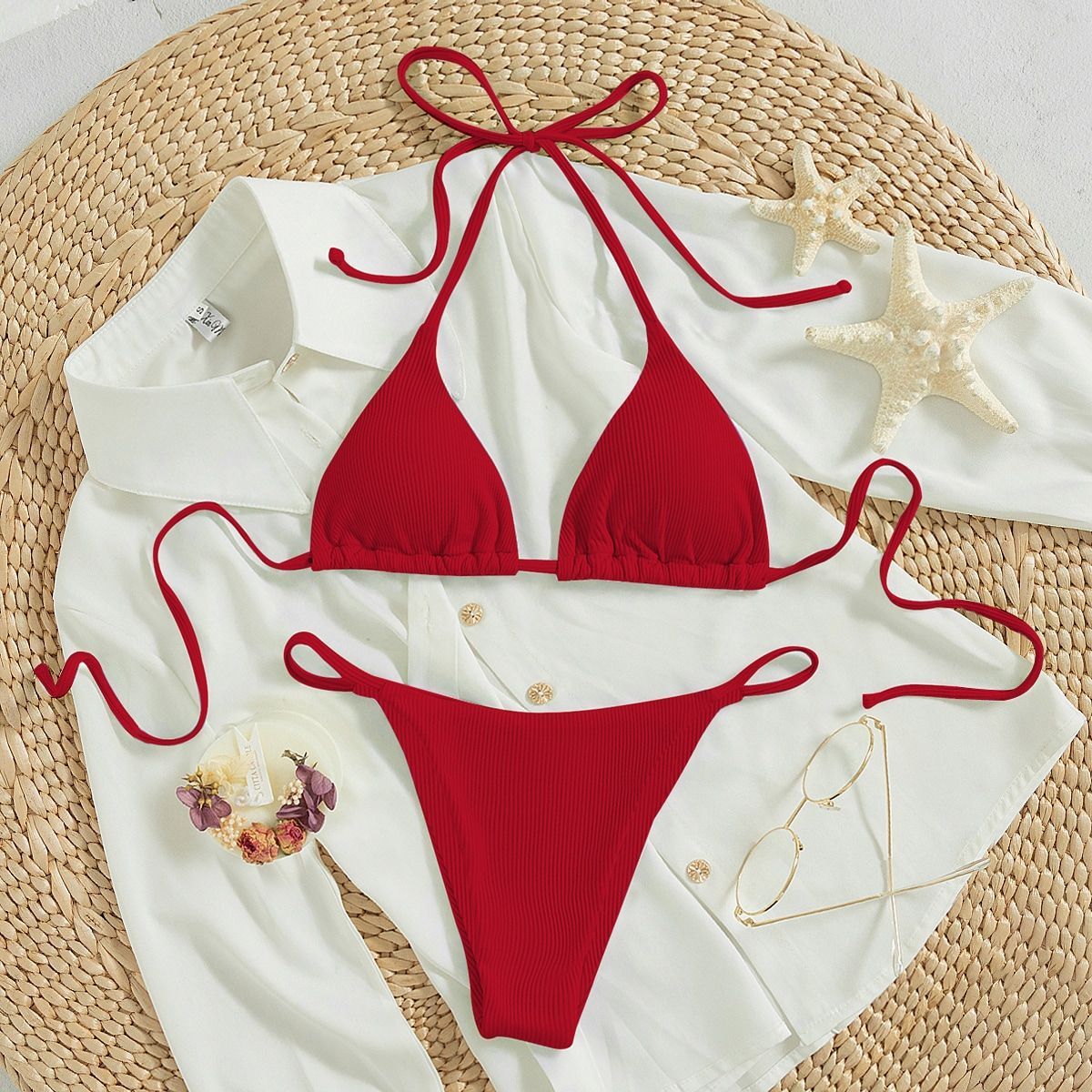 Hanging neck tie bikini multi-color three-point swimsuit hot spring swimsuit by eprolo