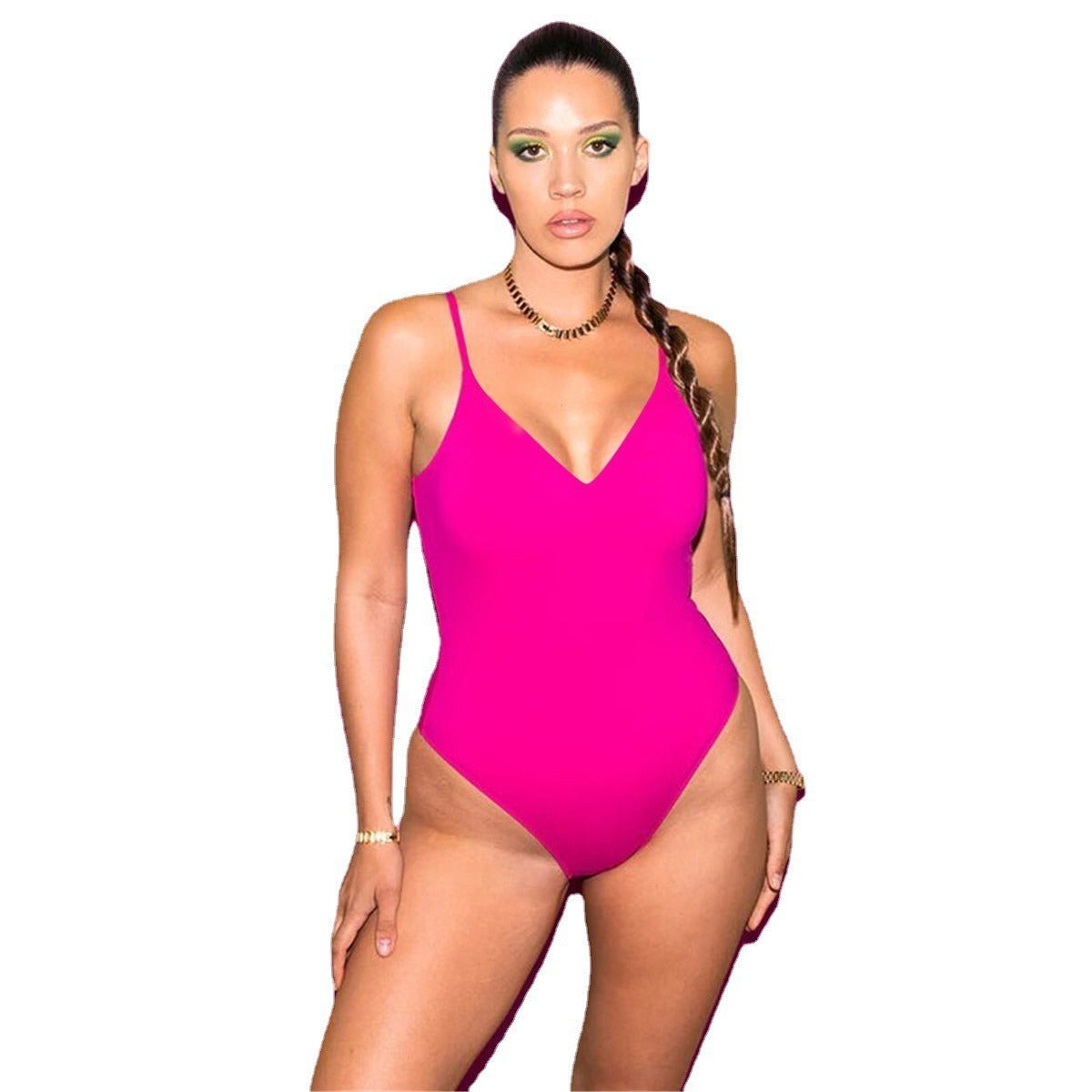 Vest Women's Sling Backless Tethered Large Size Sexy Solid Color Triangle One-Piece Swimsuit Bikini