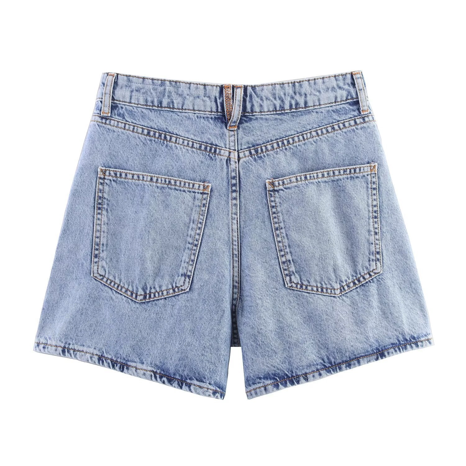 High waisted double breasted denim shorts by eprolo