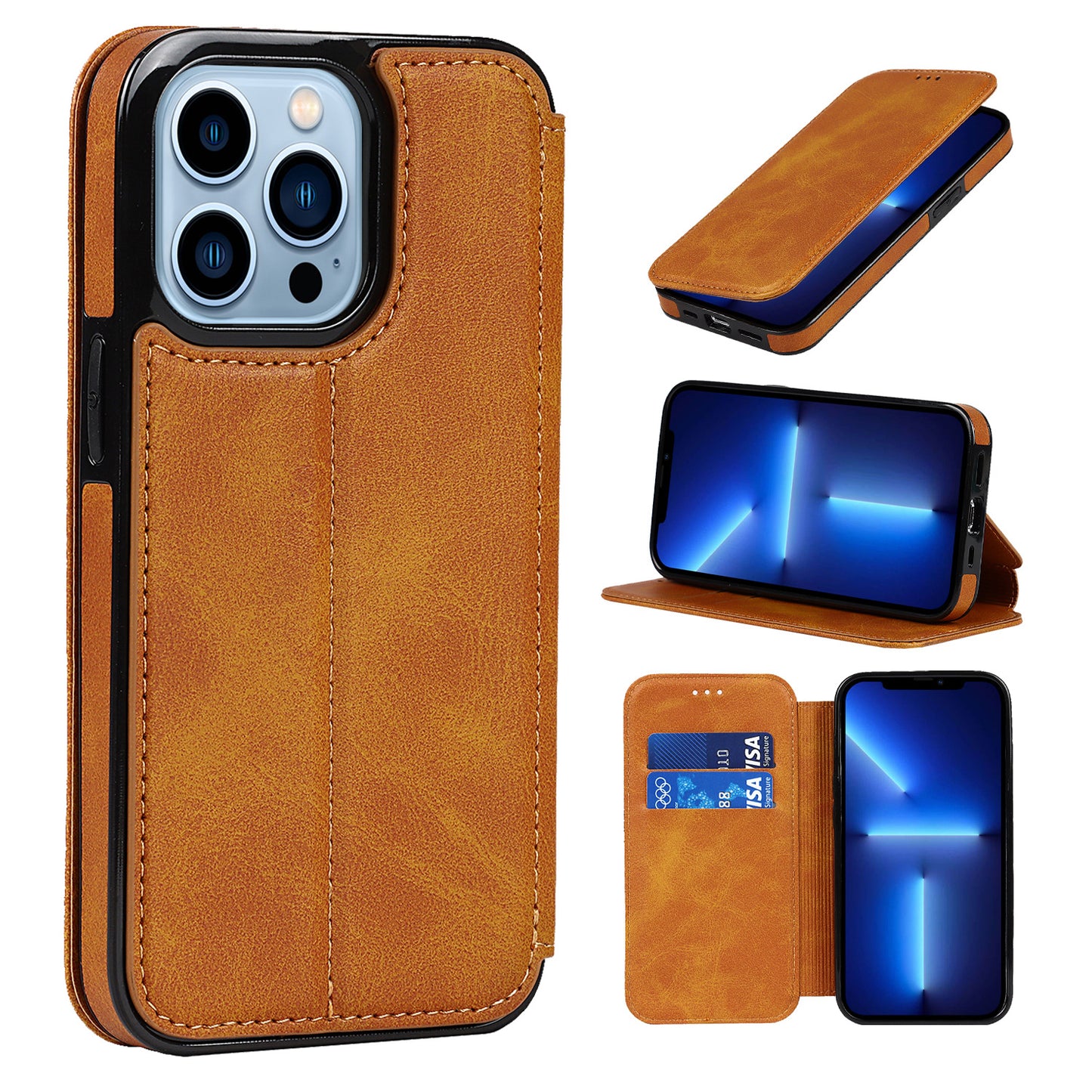 Suitable for IP13 phone protective case, Apple 14PRO flip phone case, 14PROMAX card insertion phone leather case by eprolo
