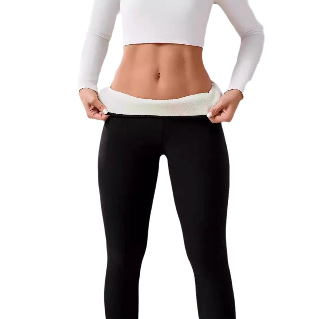 Women's autumn and winter high waisted leggings, warm pants, yoga pants, with added velvet and thickened light plate lamb wool leggings by eprolo