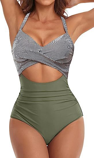 one-piece hard pack swimsuit with hollowed out solid color swimsuit, women's high waisted tight fitting swimsuit by eprolo