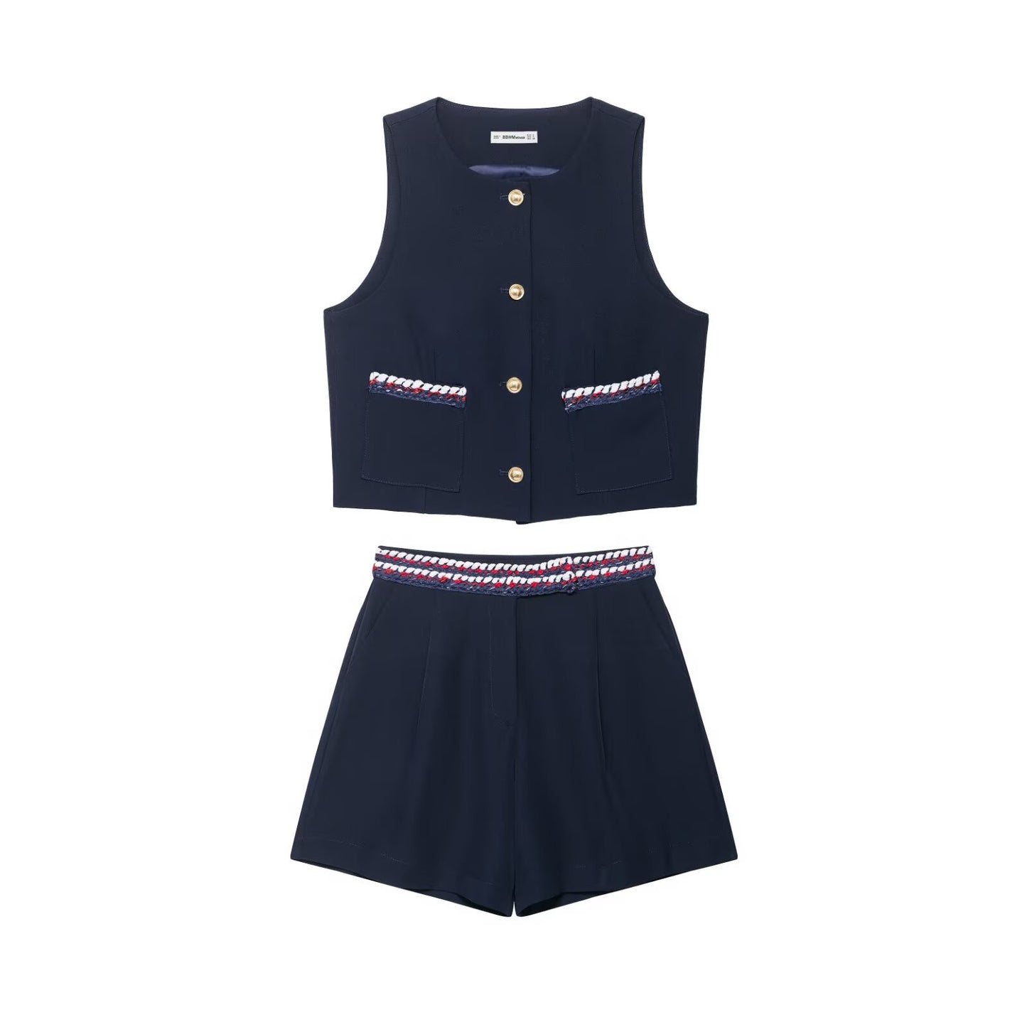 Fancy trimmed vest+shorts set by eprolo