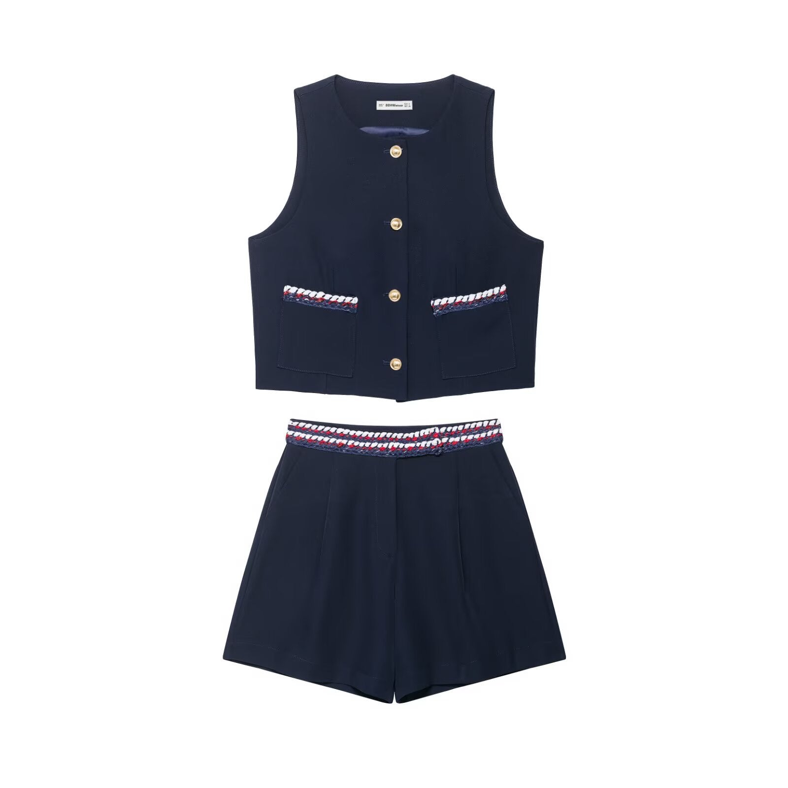 Fancy trimmed vest+shorts set